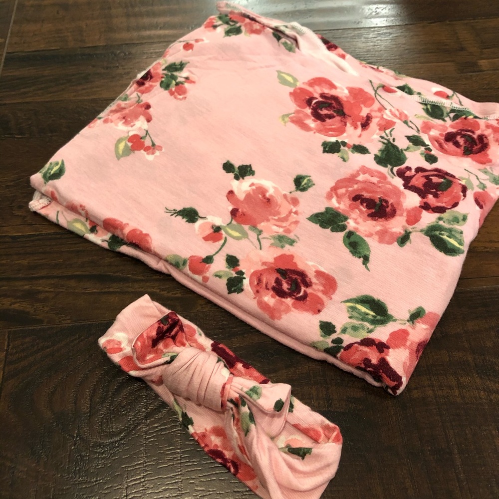 Floral newborn swaddle with matching headband